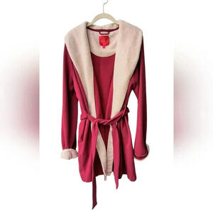 Victoria's Secret Faux Fur Trim Fleece Lined Front Tie Cozy Pockets Bathrobe, XL